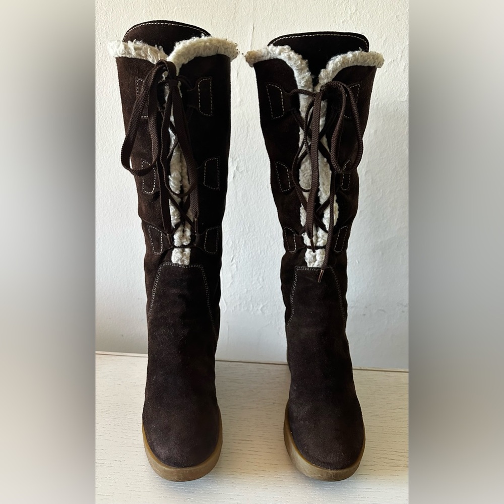 MICHAEL Michael Kors - Brown Suede Lace -Up Wedge Boots - Size 7.5